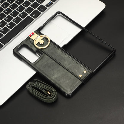 For Honor Magic V Wristband Phone Cover Leather Coating PC+TPU Case with Neck Strap