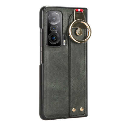 For Honor Magic V Wristband Phone Cover Leather Coating PC+TPU Case with Neck Strap