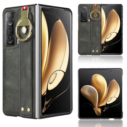For Honor Magic V Wristband Phone Cover Leather Coating PC+TPU Case with Neck Strap