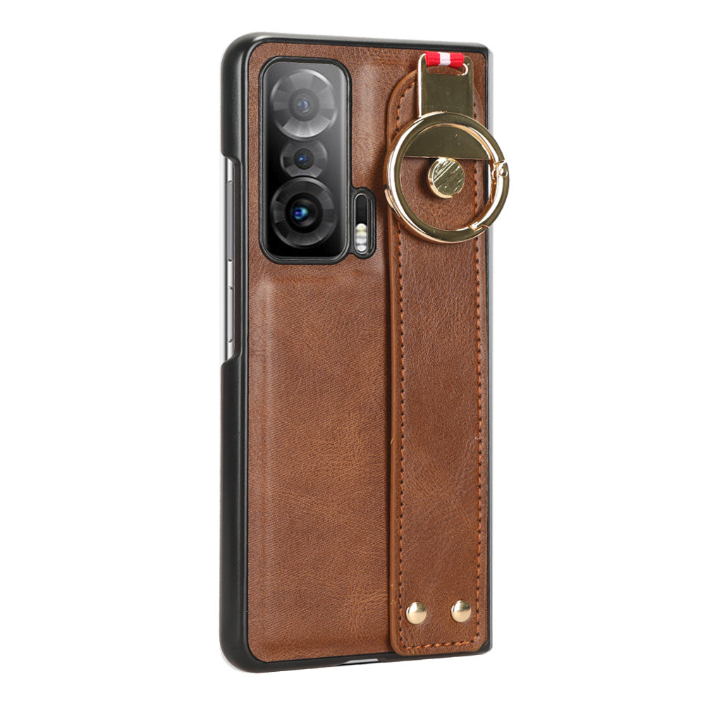 For Honor Magic V Wristband Phone Cover Leather Coating PC+TPU Case with Neck Strap
