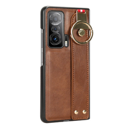 For Honor Magic V Wristband Phone Cover Leather Coating PC+TPU Case with Neck Strap