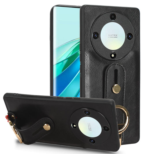 For Honor X9a 5G / Magic5 Lite 5G / X40 5G Leather Coated Phone Case Wristband Kickstand PC+TPU Protective Cover