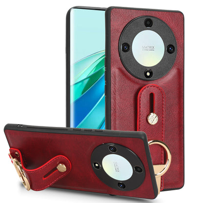 For Honor X9a 5G / Magic5 Lite 5G / X40 5G Leather Coated Phone Case Wristband Kickstand PC+TPU Protective Cover