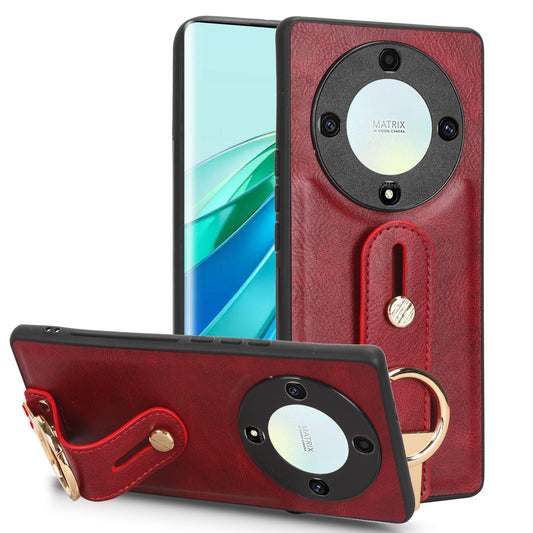 For Honor X9a 5G / Magic5 Lite 5G / X40 5G Leather Coated Phone Case Wristband Kickstand PC+TPU Protective Cover