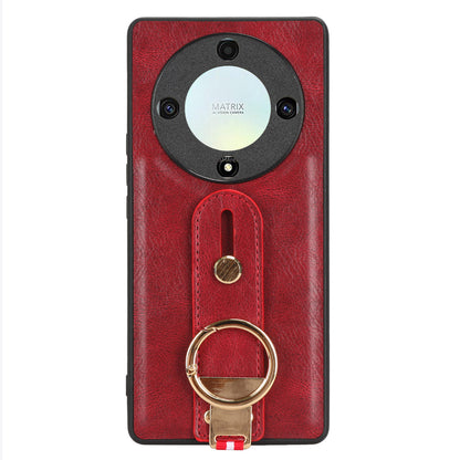 For Honor X9a 5G / Magic5 Lite 5G / X40 5G Leather Coated Phone Case Wristband Kickstand PC+TPU Protective Cover