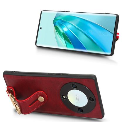 For Honor X9a 5G / Magic5 Lite 5G / X40 5G Leather Coated Phone Case Wristband Kickstand PC+TPU Protective Cover