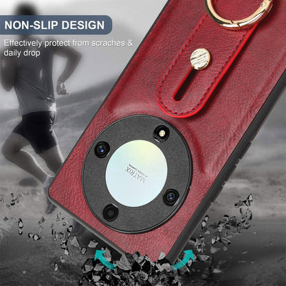 For Honor X9a 5G / Magic5 Lite 5G / X40 5G Leather Coated Phone Case Wristband Kickstand PC+TPU Protective Cover