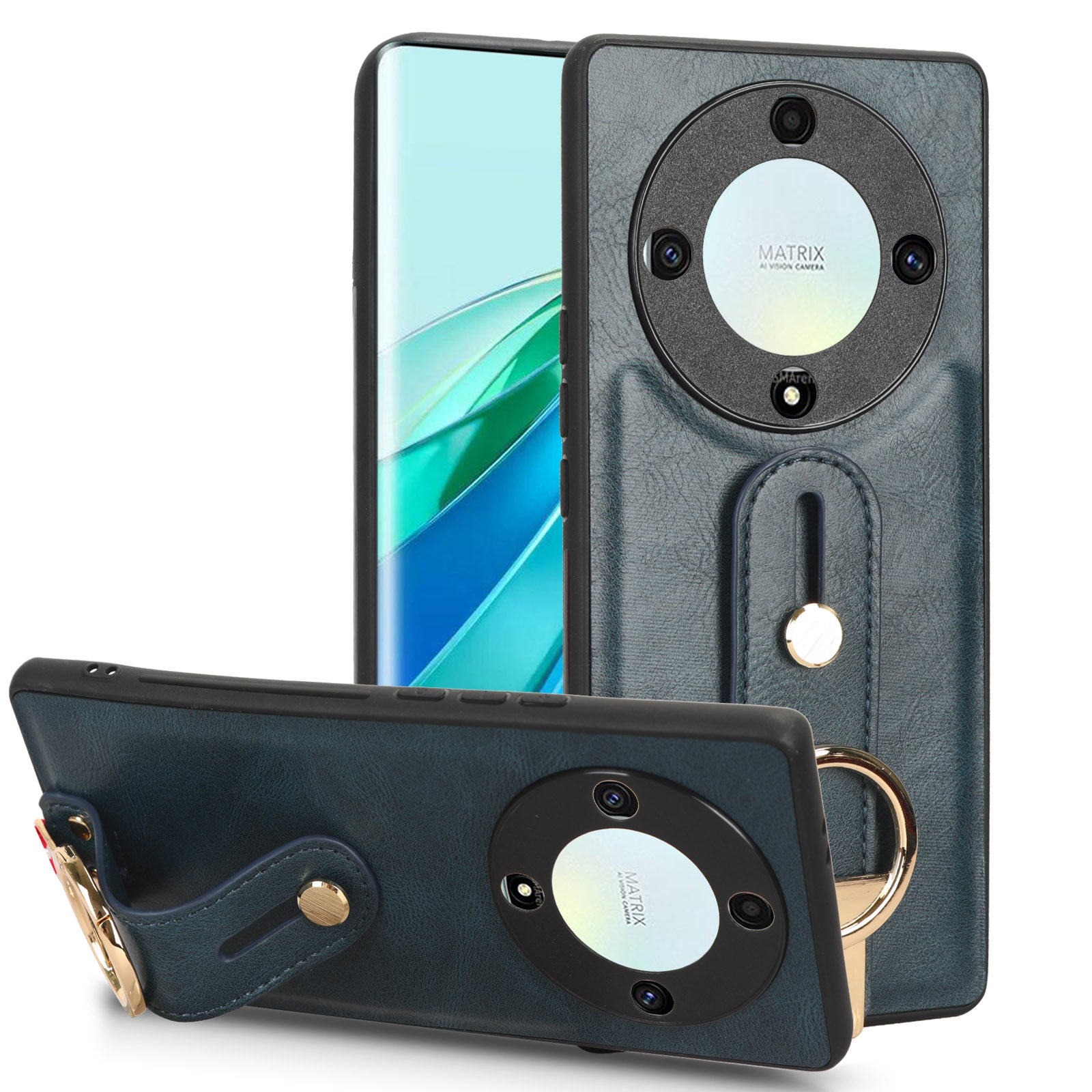 For Honor X9a 5G / Magic5 Lite 5G / X40 5G Leather Coated Phone Case Wristband Kickstand PC+TPU Protective Cover