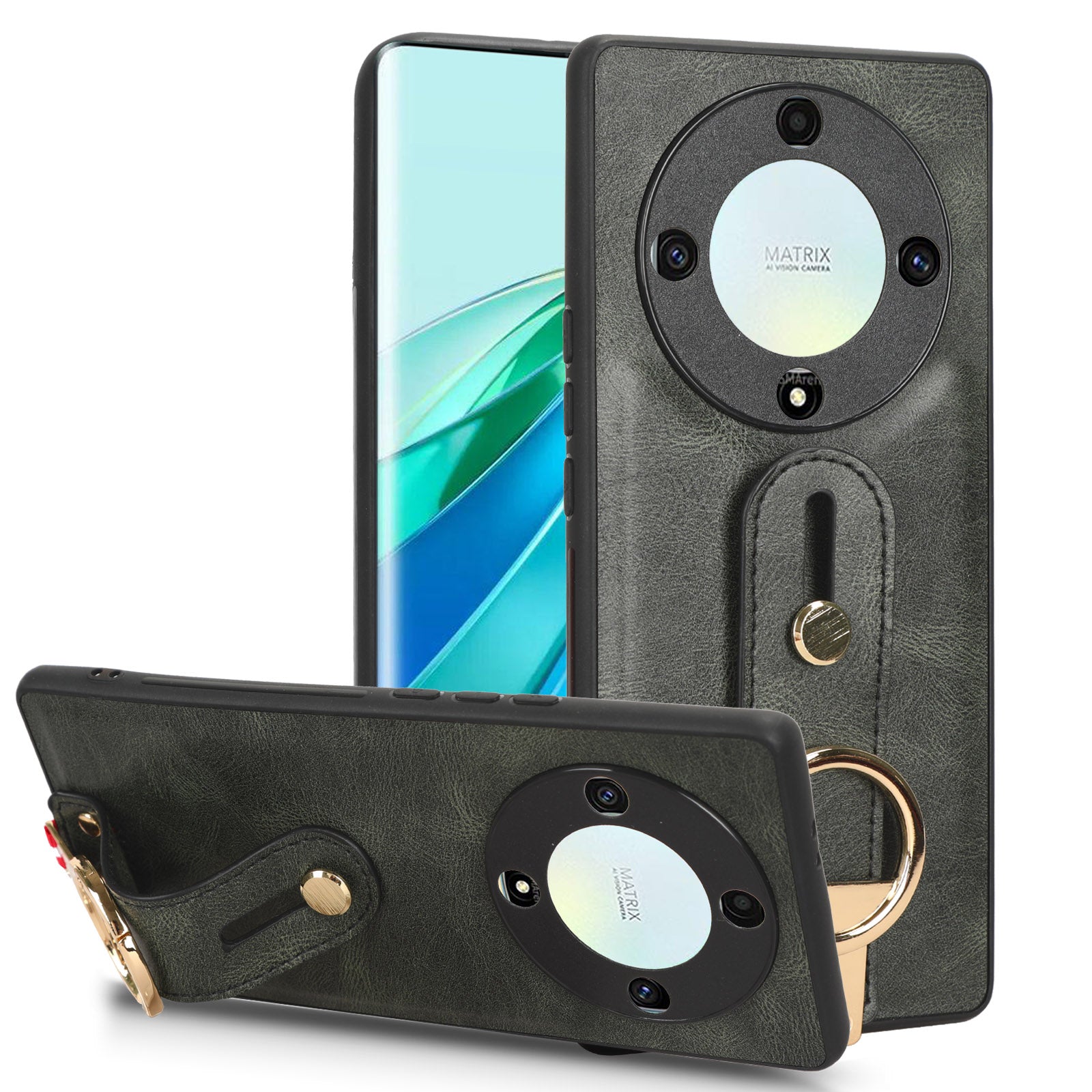 For Honor X9a 5G / Magic5 Lite 5G / X40 5G Leather Coated Phone Case Wristband Kickstand PC+TPU Protective Cover