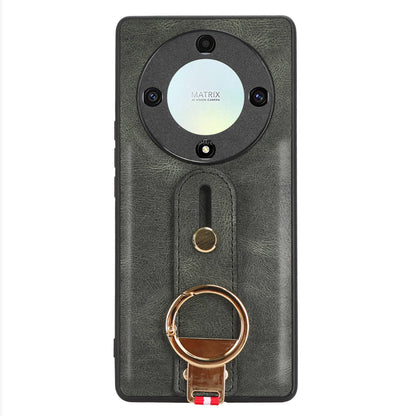 For Honor X9a 5G / Magic5 Lite 5G / X40 5G Leather Coated Phone Case Wristband Kickstand PC+TPU Protective Cover