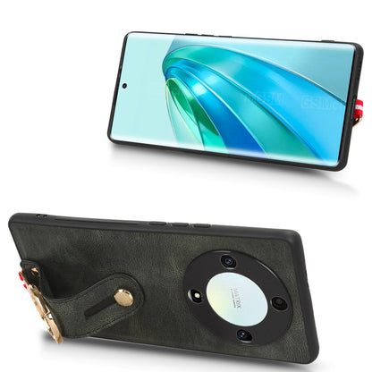 For Honor X9a 5G / Magic5 Lite 5G / X40 5G Leather Coated Phone Case Wristband Kickstand PC+TPU Protective Cover