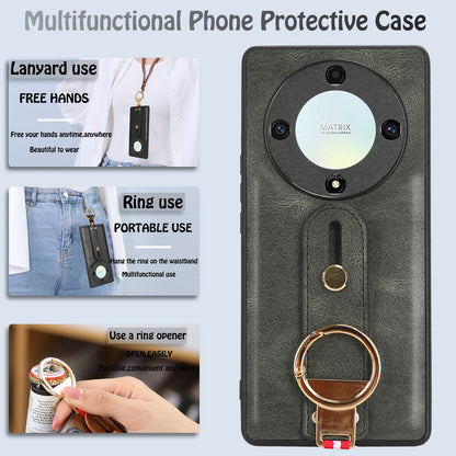For Honor X9a 5G / Magic5 Lite 5G / X40 5G Leather Coated Phone Case Wristband Kickstand PC+TPU Protective Cover