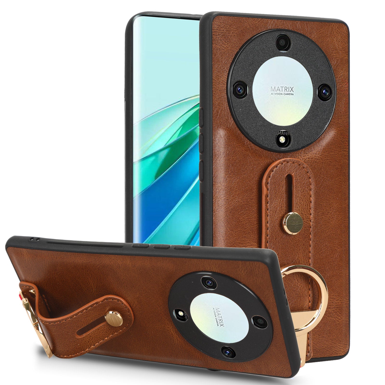 For Honor X9a 5G / Magic5 Lite 5G / X40 5G Leather Coated Phone Case Wristband Kickstand PC+TPU Protective Cover