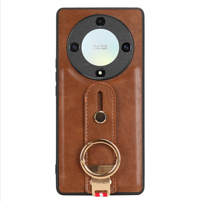 For Honor X9a 5G / Magic5 Lite 5G / X40 5G Leather Coated Phone Case Wristband Kickstand PC+TPU Protective Cover