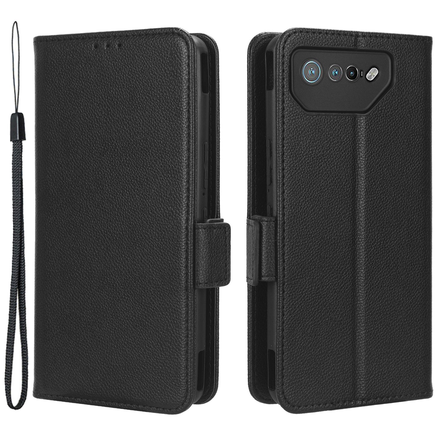 For Asus ROG Phone 7 5G Flip Stand Phone Shell PU Leather Wallet Anti-drop Case Litchi Texture Phone Cover