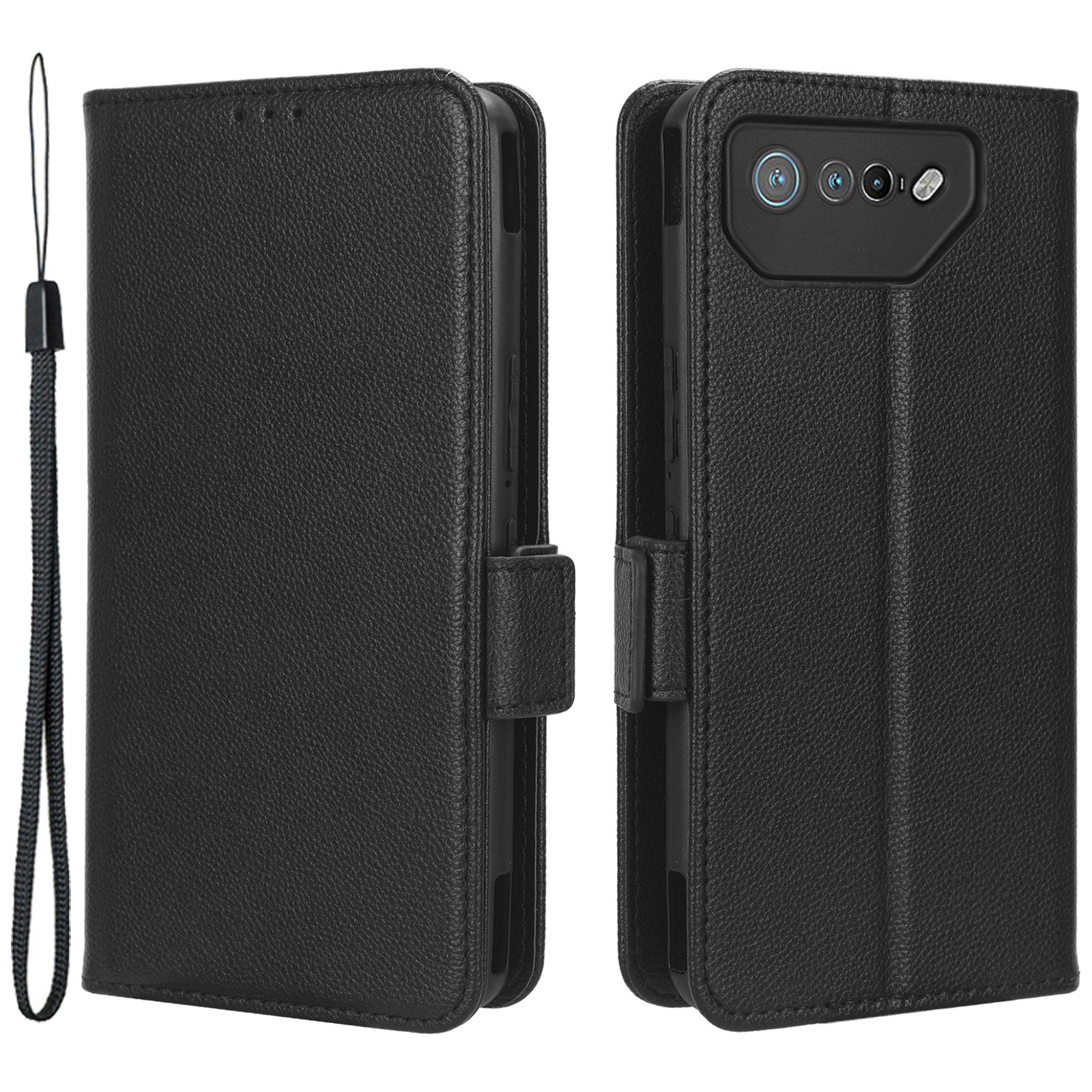 For Asus ROG Phone 7 5G Flip Stand Phone Shell PU Leather Wallet Anti-drop Case Litchi Texture Phone Cover