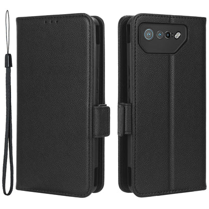 For Asus ROG Phone 7 5G Flip Stand Phone Shell PU Leather Wallet Anti-drop Case Litchi Texture Phone Cover