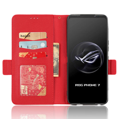 For Asus ROG Phone 7 5G Flip Stand Phone Shell PU Leather Wallet Anti-drop Case Litchi Texture Phone Cover