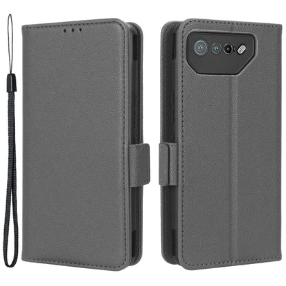 For Asus ROG Phone 7 5G Flip Stand Phone Shell PU Leather Wallet Anti-drop Case Litchi Texture Phone Cover
