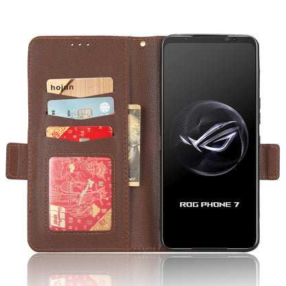 For Asus ROG Phone 7 5G Flip Stand Phone Shell PU Leather Wallet Anti-drop Case Litchi Texture Phone Cover