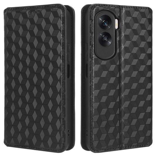 For Honor 90 Lite 5G / X50i 5G Wallet Stand Flip Phone Cover Rhombus Imprinted PU Leather Phone Case