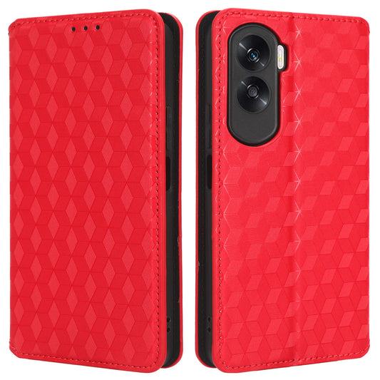 For Honor 90 Lite 5G / X50i 5G Wallet Stand Flip Phone Cover Rhombus Imprinted PU Leather Phone Case