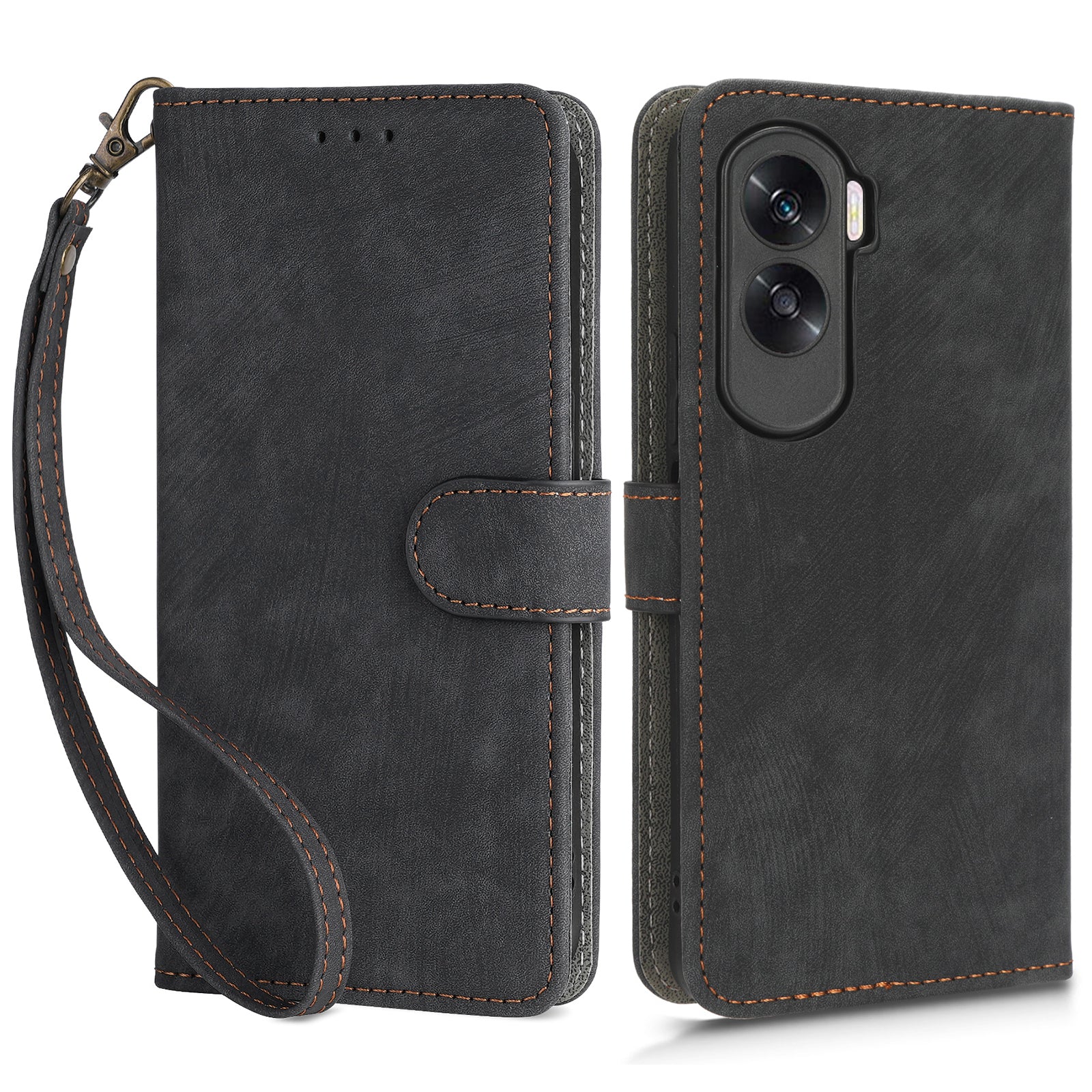 For Honor 90 Lite 5G / X50i 5G RFID Blocking PU Leather Case Cell Phone Wallet Stand Cover with Strap