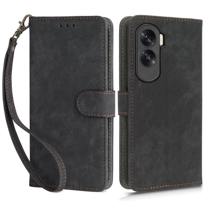 For Honor 90 Lite 5G / X50i 5G RFID Blocking PU Leather Case Cell Phone Wallet Stand Cover with Strap