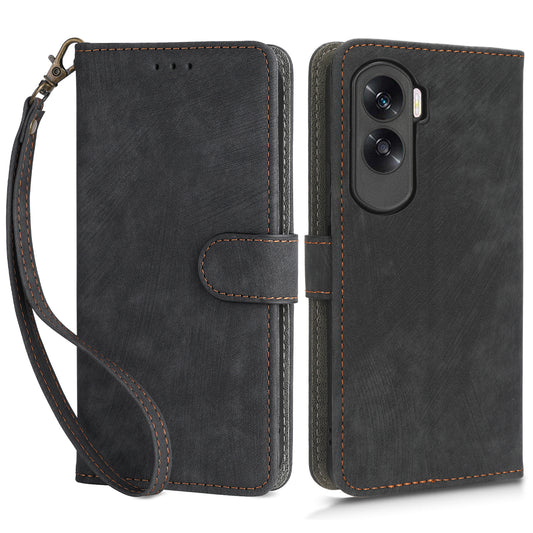 For Honor 90 Lite 5G / X50i 5G RFID Blocking PU Leather Case Cell Phone Wallet Stand Cover with Strap