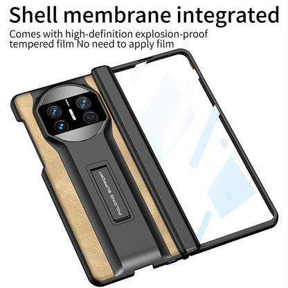 GKK For Huawei Mate X3 5G Hidden Kickstand Case Magnetic Matte Leather Coating PC Cover with HD Glass Screen Film