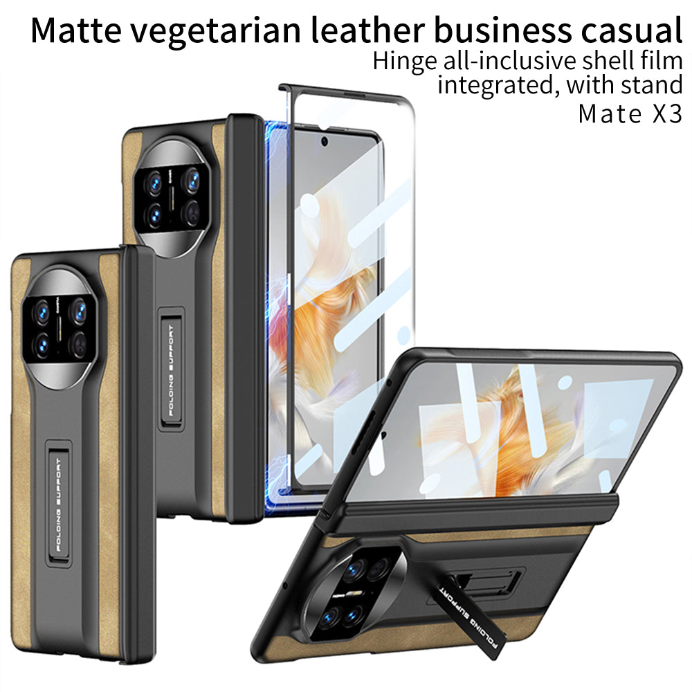 GKK For Huawei Mate X3 5G Hidden Kickstand Case Magnetic Matte Leather Coating PC Cover with HD Glass Screen Film