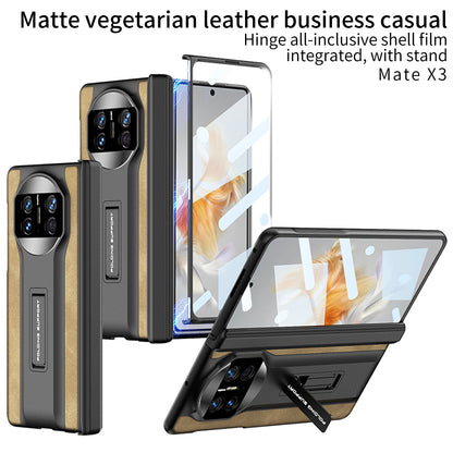 GKK For Huawei Mate X3 5G Hidden Kickstand Case Magnetic Matte Leather Coating PC Cover with HD Glass Screen Film