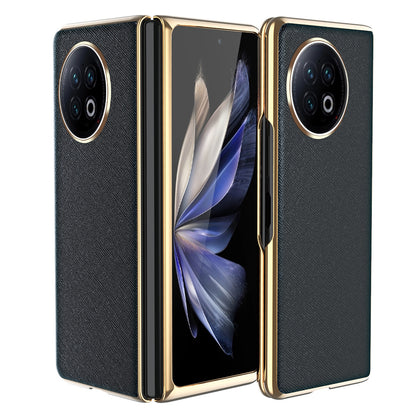 For vivo X Fold2 PU Leather+PC Phone Case Electroplating Frame Anti-Drop Protective Cover