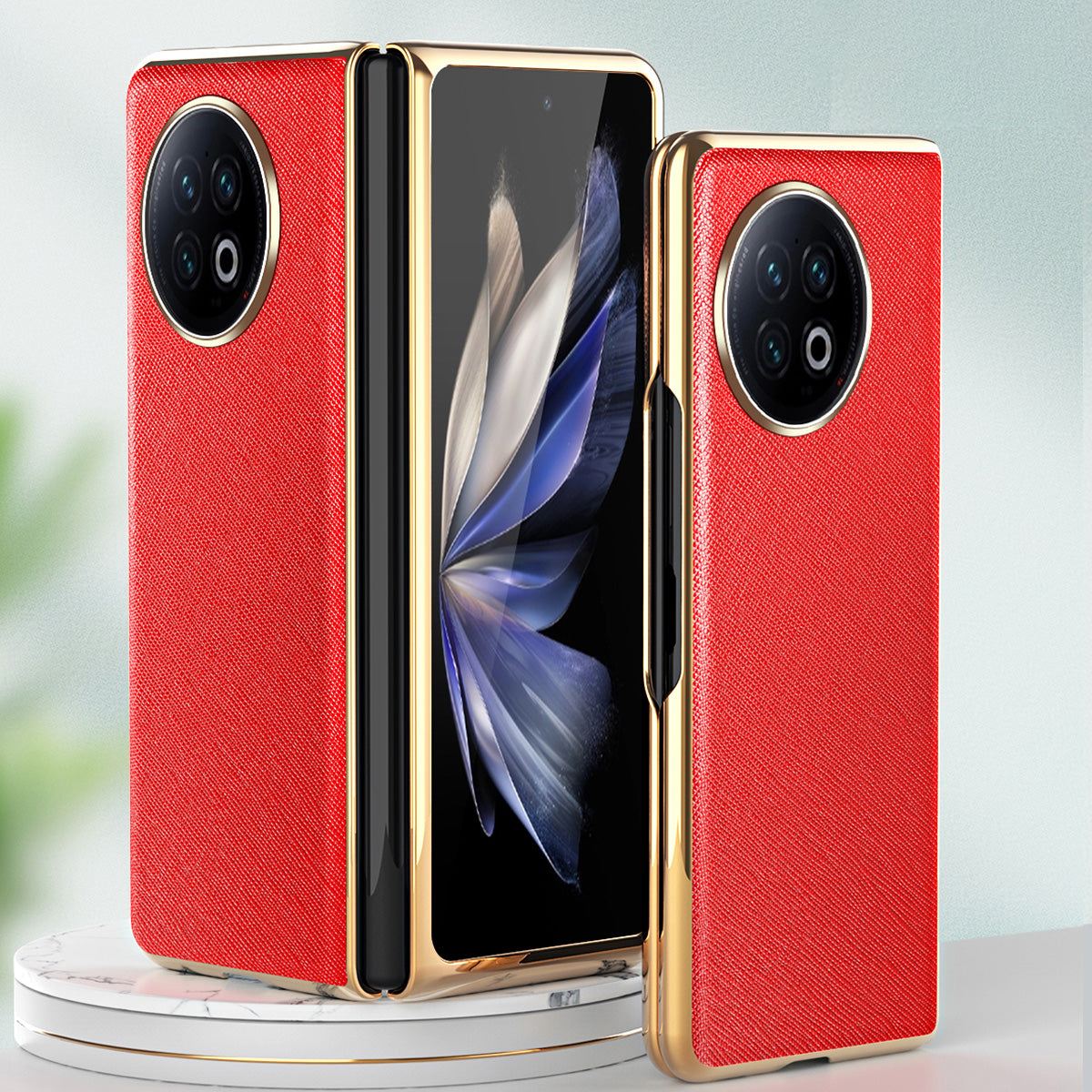 For vivo X Fold2 PU Leather+PC Phone Case Electroplating Frame Anti-Drop Protective Cover