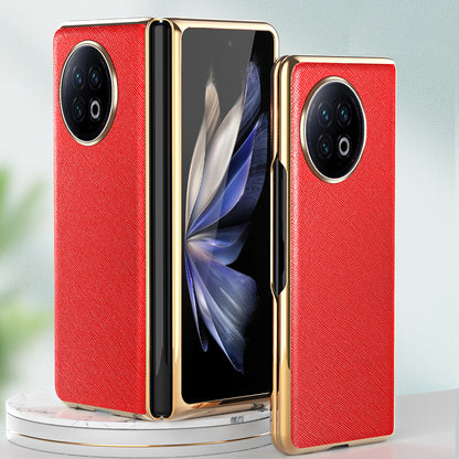 For vivo X Fold2 PU Leather+PC Phone Case Electroplating Frame Anti-Drop Protective Cover
