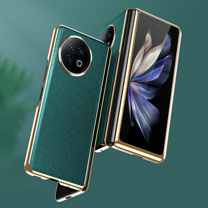 For vivo X Fold2 PU Leather+PC Phone Case Electroplating Frame Anti-Drop Protective Cover