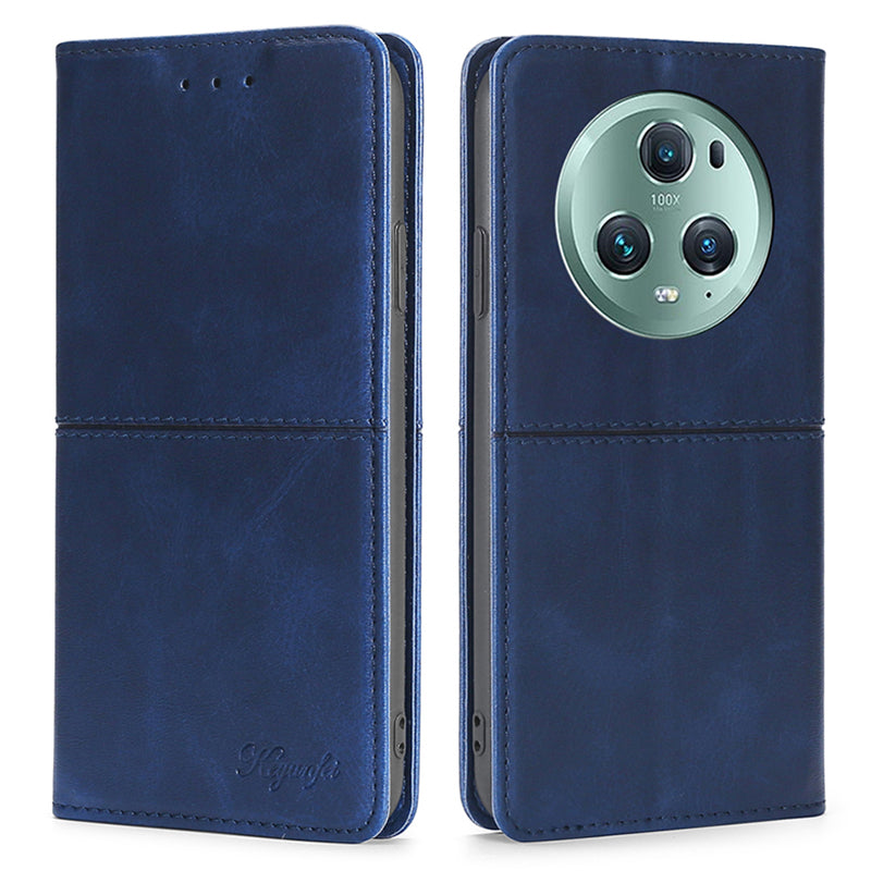 For Honor Magic5 Pro Leather Cell Phone Stand Case Cowhide Texture Anti-Scratch Card Holder Phone Cover