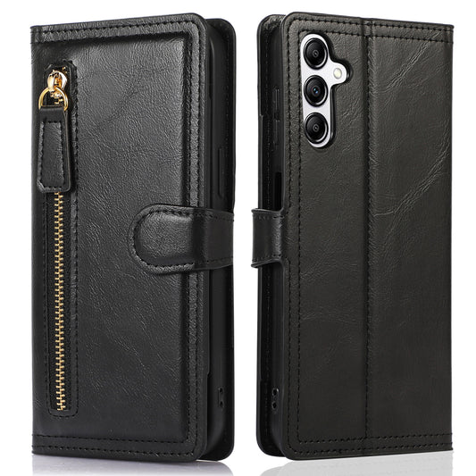 For Samsung Galaxy A14 5G PU Leather Magnetic Clasp Phone Cover Zipper Pocket Wallet Stand Case