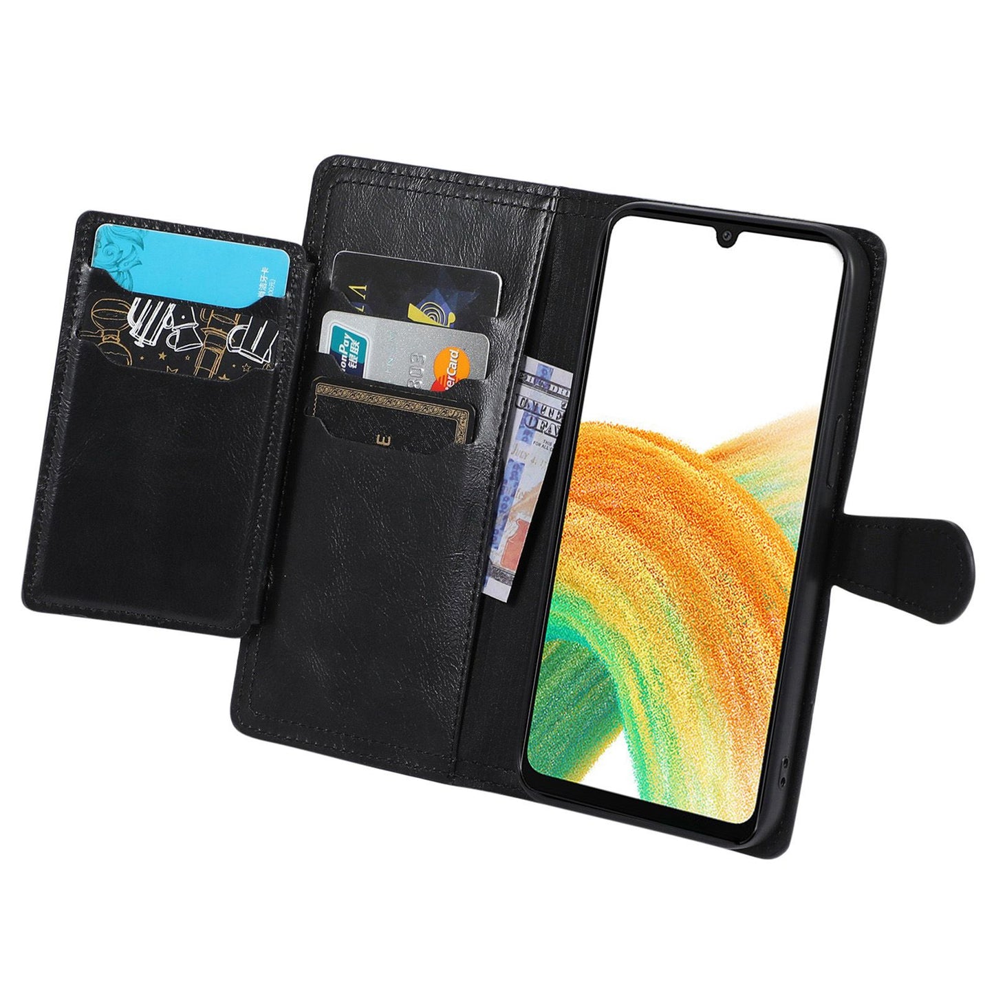 For Samsung Galaxy A14 5G PU Leather Magnetic Clasp Phone Cover Zipper Pocket Wallet Stand Case