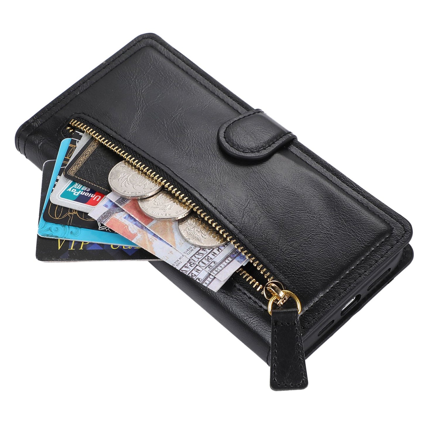 For Samsung Galaxy A14 5G PU Leather Magnetic Clasp Phone Cover Zipper Pocket Wallet Stand Case