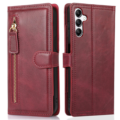 For Samsung Galaxy A14 5G PU Leather Magnetic Clasp Phone Cover Zipper Pocket Wallet Stand Case
