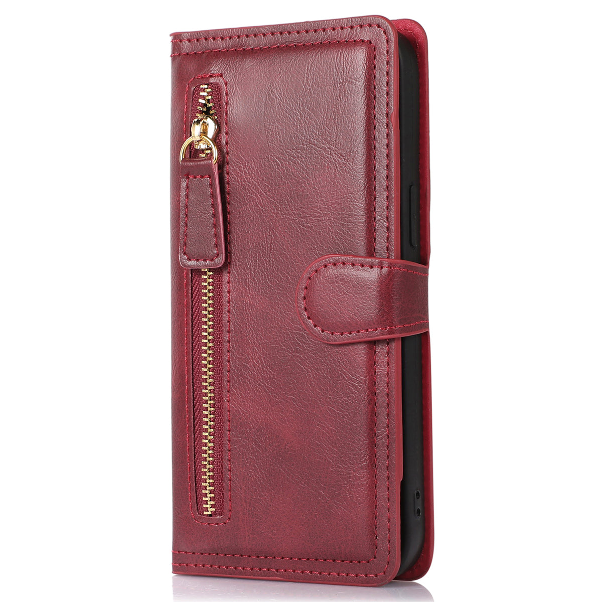 For Samsung Galaxy A14 5G PU Leather Magnetic Clasp Phone Cover Zipper Pocket Wallet Stand Case
