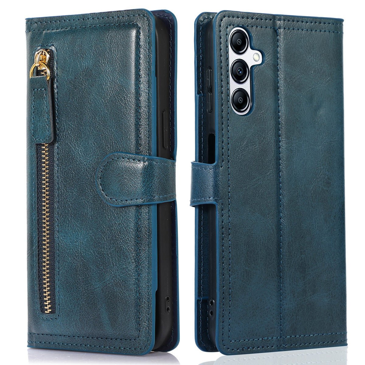 For Samsung Galaxy A14 5G PU Leather Magnetic Clasp Phone Cover Zipper Pocket Wallet Stand Case