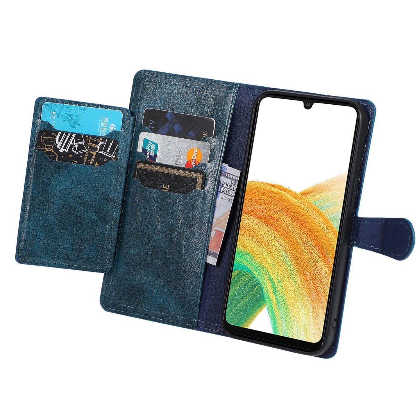 For Samsung Galaxy A14 5G PU Leather Magnetic Clasp Phone Cover Zipper Pocket Wallet Stand Case