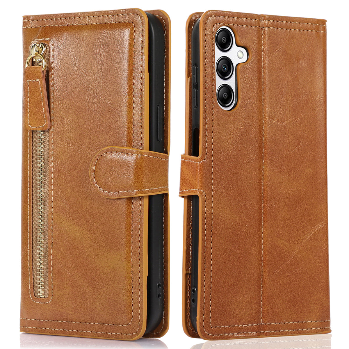 For Samsung Galaxy A14 5G PU Leather Magnetic Clasp Phone Cover Zipper Pocket Wallet Stand Case