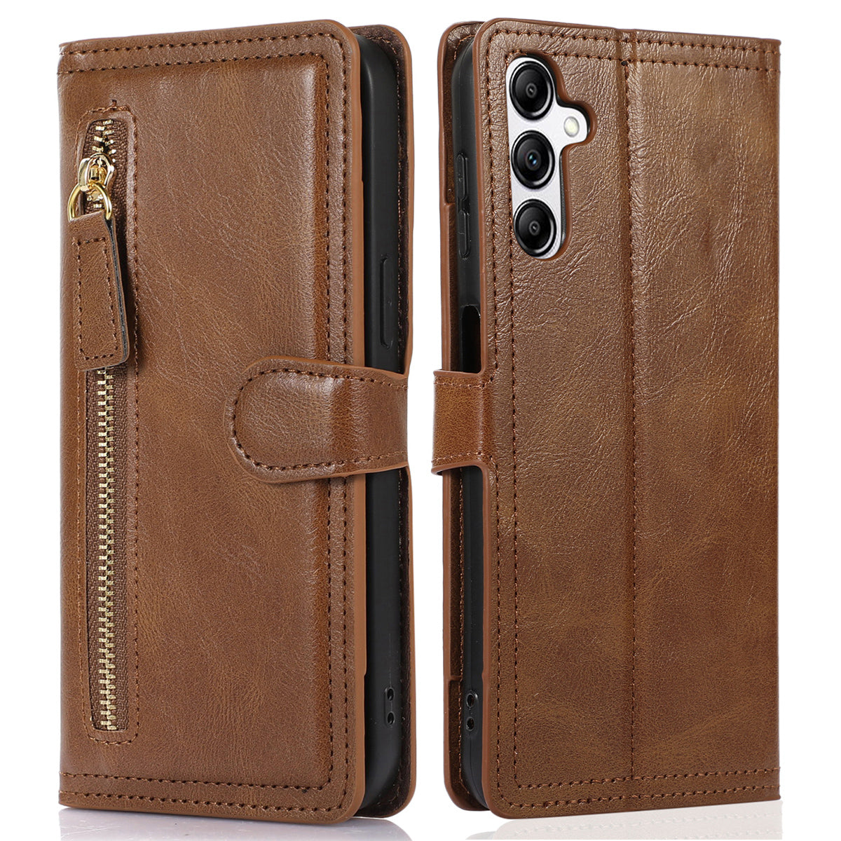 For Samsung Galaxy A14 5G PU Leather Magnetic Clasp Phone Cover Zipper Pocket Wallet Stand Case