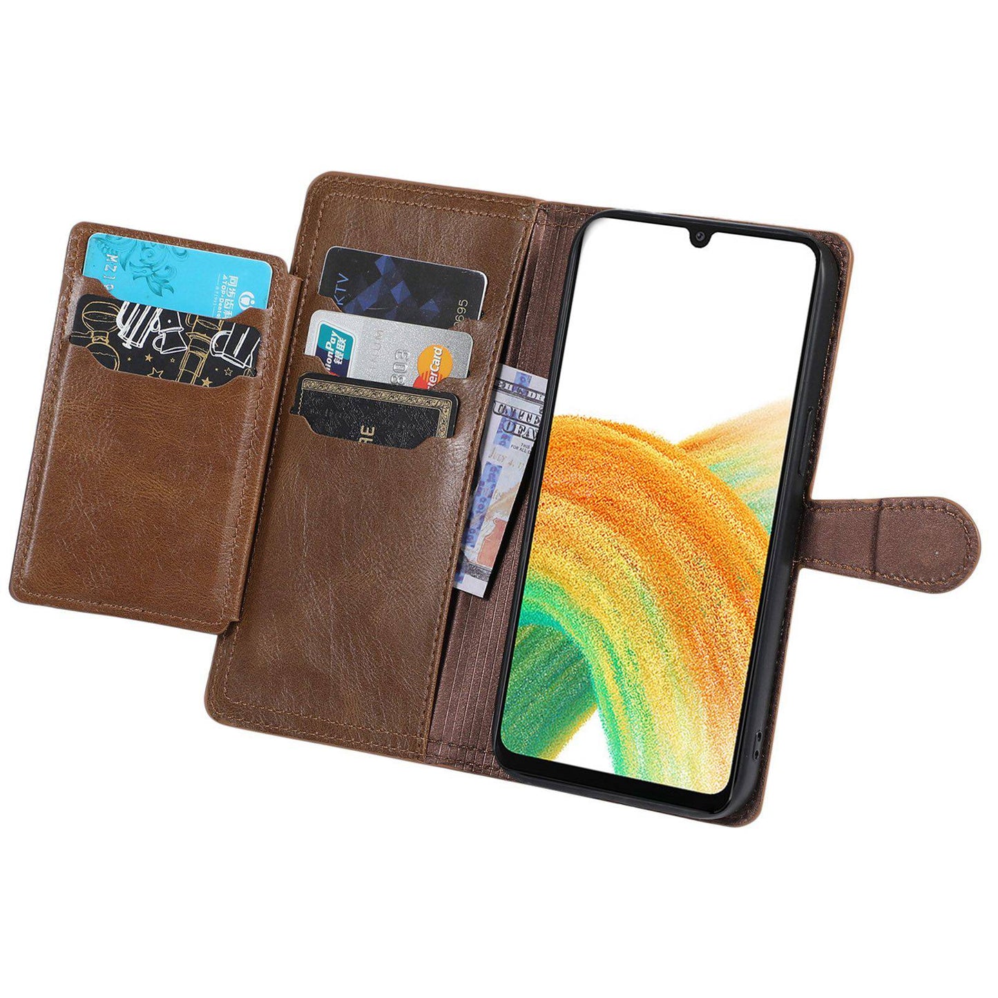 For Samsung Galaxy A14 5G PU Leather Magnetic Clasp Phone Cover Zipper Pocket Wallet Stand Case