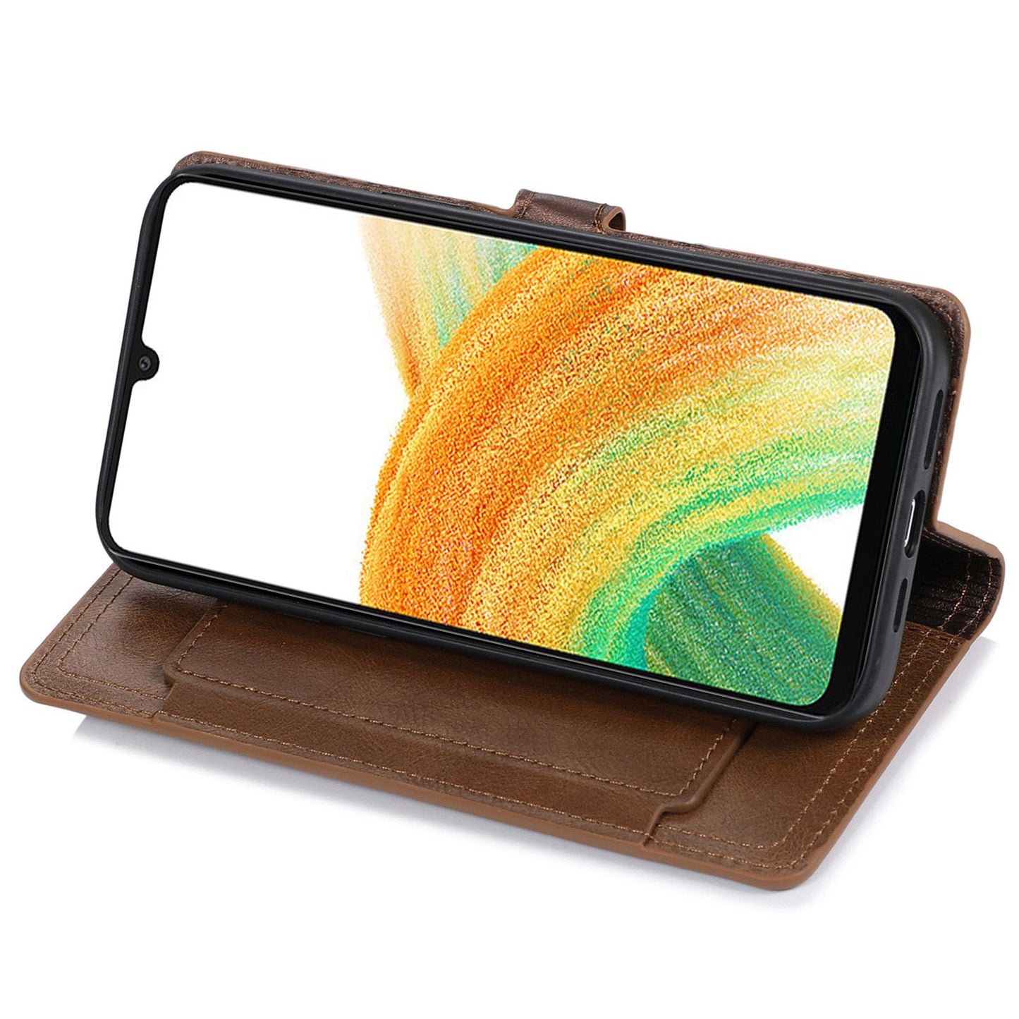 For Samsung Galaxy A14 5G PU Leather Magnetic Clasp Phone Cover Zipper Pocket Wallet Stand Case