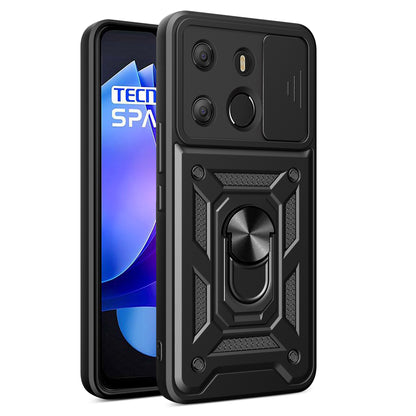 For Tecno Spark Go 2023 4G / Pop 7 Pro 4G Slide Lens Protection Cover Shockproof Kickstand PC+TPU Phone Case
