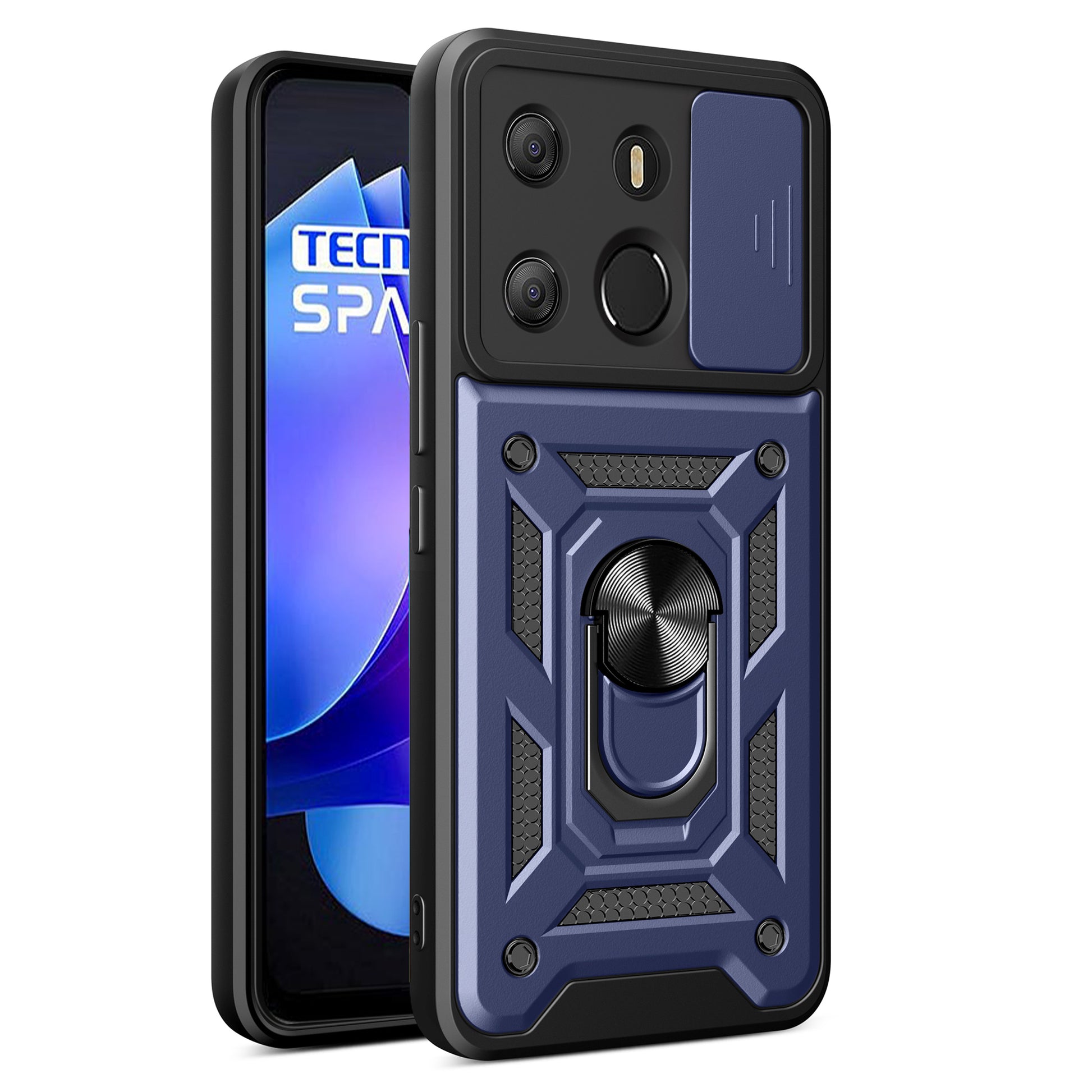 For Tecno Spark Go 2023 4G / Pop 7 Pro 4G Slide Lens Protection Cover Shockproof Kickstand PC+TPU Phone Case